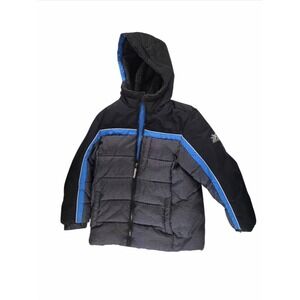 Boys Insulated Puffer Winter Hooded Gray Black Kids Jacket Size 8
